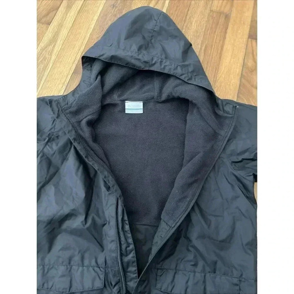Columbia Hooded Zip Up Fleece Lined Jacket, Kids Black Size L - Picture 3 of 7